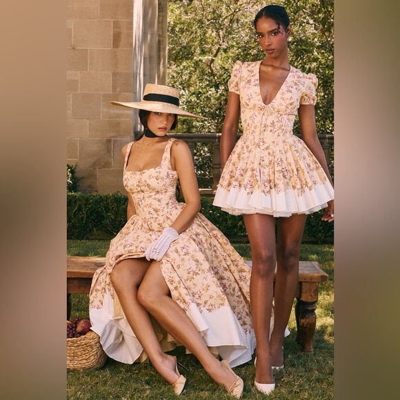 House of CB 'Alba' Honeyflower Priint Gathered Cotton Midi Dress NWOT - Picture 14 of 17